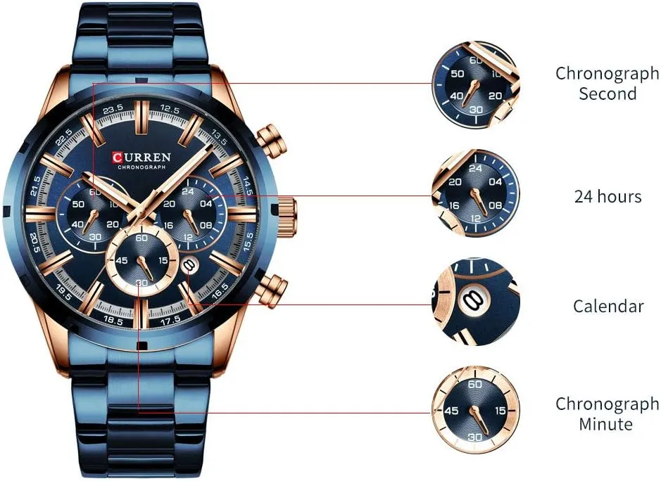 Watches Casual Date Quartz Mens Watches Gosasa Fashion Men's Analog absence Stainless Steel Chronograph Sports 