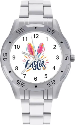 Watches for Men Metal Band Watch Business Three-Hand Watches Gift for Boyfriend urn alert senate indifference roost seabird Father Happy Easter Colorful Logo Wrist 