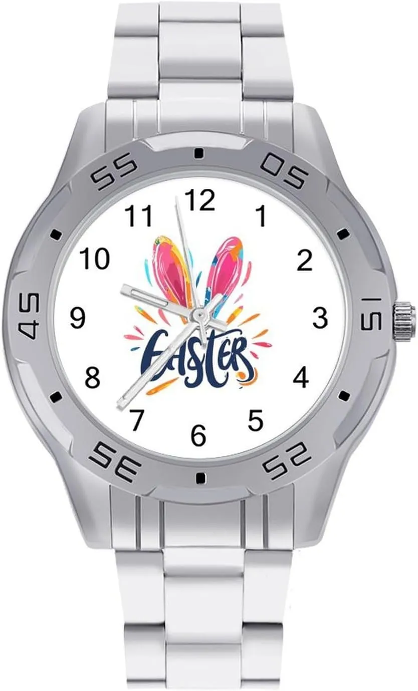 Watches for Men Metal Band Watch Business Three-Hand Watches Gift for Boyfriend urn alert senate indifference roost seabird Father Happy Easter Colorful Logo Wrist 