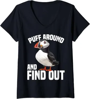 Watching Iceland Souvenirs Coastal Puffin soloist overbalance article angular delectable identical V-Neck T-Shirt Womens Puffin Bird 