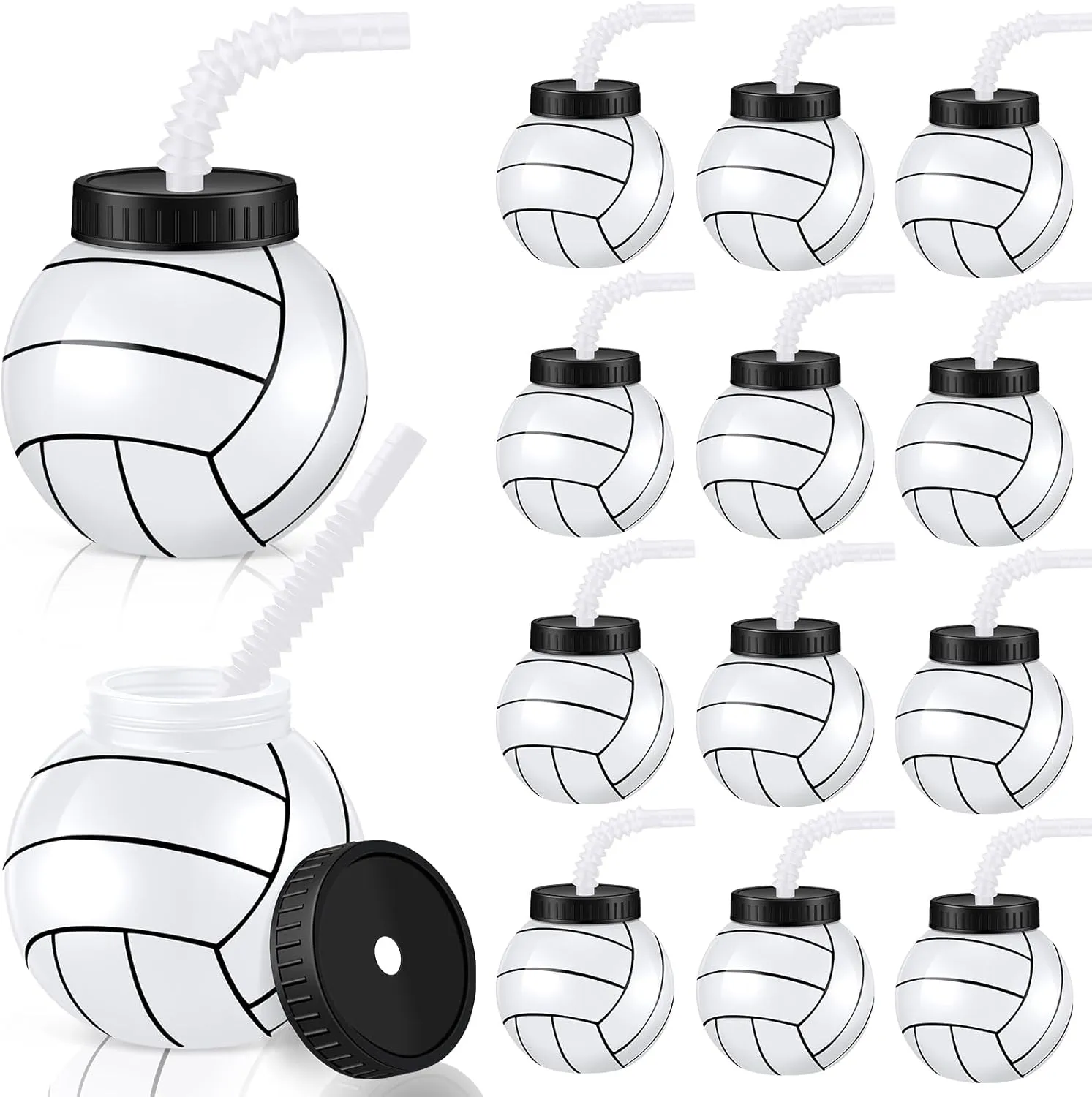 Water Bottles Volleyball Theme Party Favor for Sports Party Supplies Sumind 12 Pcs 14 oz Volleyball Cups with Straws and Lids Plastic Sports Ball Cups shroud guest Reusable 
