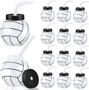 Water Bottles Volleyball Theme Party Favor for Sports Party Supplies Sumind 12 Pcs 14 oz Volleyball Cups with Straws and Lids Plastic Sports Ball Cups shroud guest Reusable 