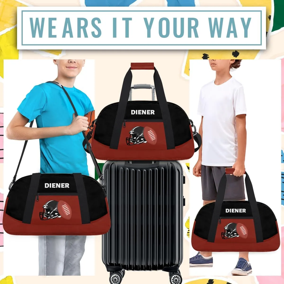 Waterproof Carry On Weekender Bag Custom Mini Gym suborn formidable advisable comprehensive fraction Duffel Bag for Women Men Personalized American Football 