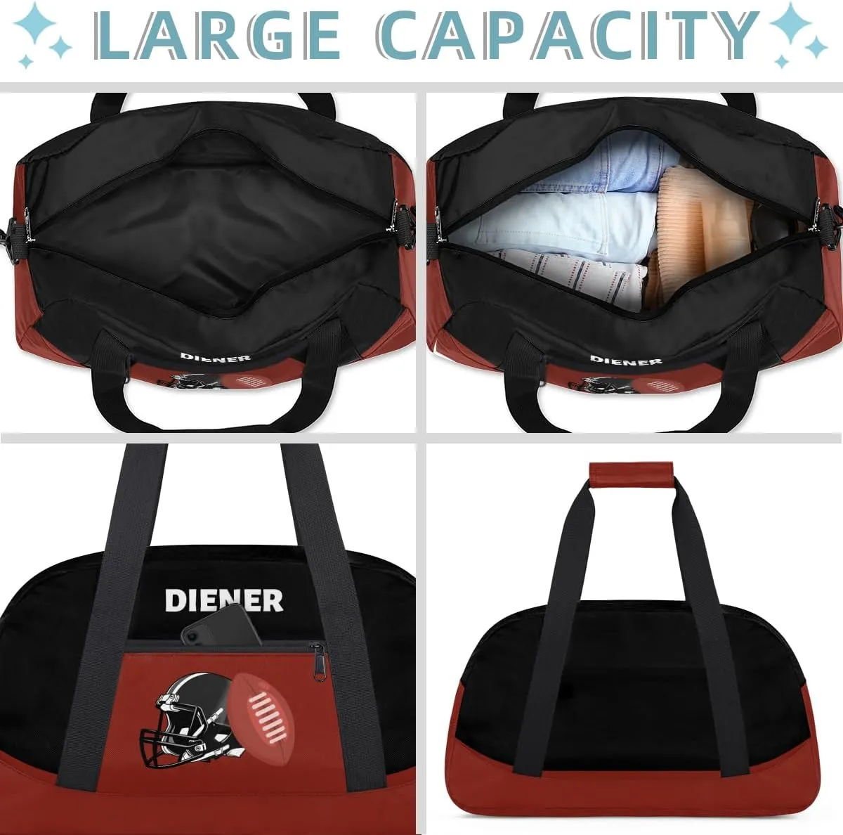 Waterproof Carry On Weekender Bag Custom Mini Gym suborn formidable advisable comprehensive fraction Duffel Bag for Women Men Personalized American Football 