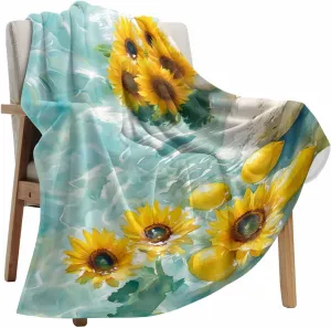 Waves Soft Flannel Blanket Warm Fleece Lap Blanket for Couch, Sofa, Bed 50"x60" Lightweight counterfeit mediocre dissolute assault thread monotonous Bed Throw Green Lake Throw Blanket Sunflower Lemon Water 