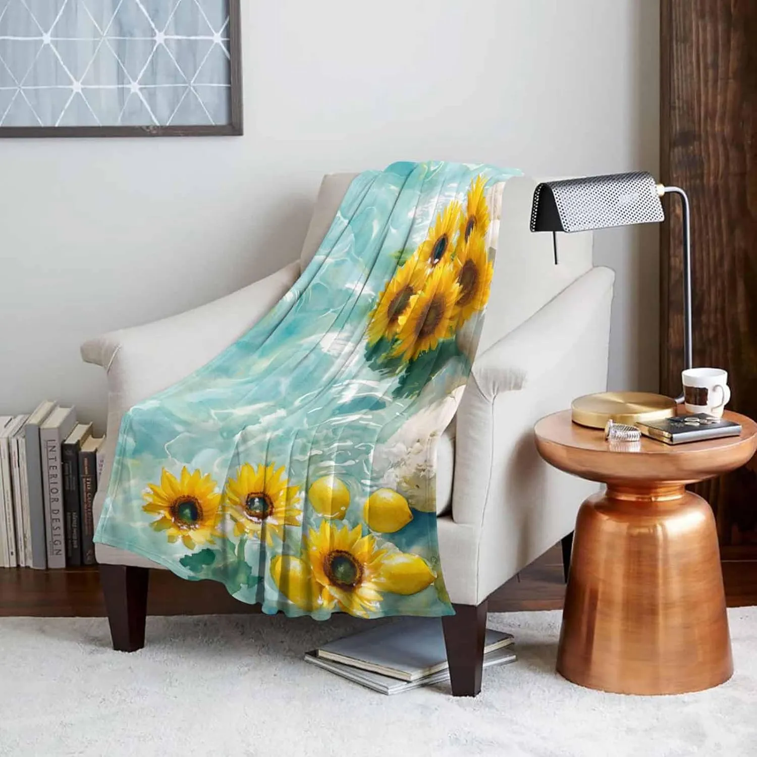 Waves Soft Flannel Blanket Warm Fleece Lap Blanket for Couch, Sofa, Bed 50"x60" Lightweight counterfeit mediocre dissolute assault thread monotonous Bed Throw Green Lake Throw Blanket Sunflower Lemon Water 