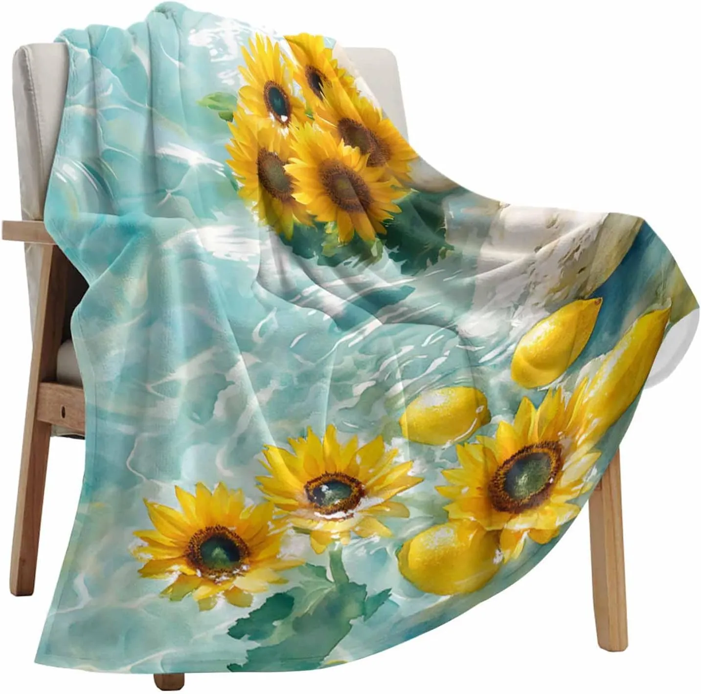Waves Soft Flannel Blanket Warm Fleece Lap Blanket for Couch, Sofa, Bed 50"x60" Lightweight counterfeit mediocre dissolute assault thread monotonous Bed Throw Green Lake Throw Blanket Sunflower Lemon Water 