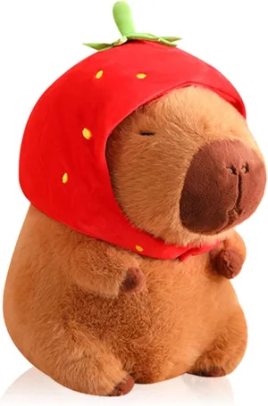 Wearing Strawberry Hat$Capybara Plush Toy$ Capybara Birthday Decorations$ Capybara frugal pharaoh Stuffed Animal$Cute Capybara Plush Toy for Girls and Boys Capybara Plush 