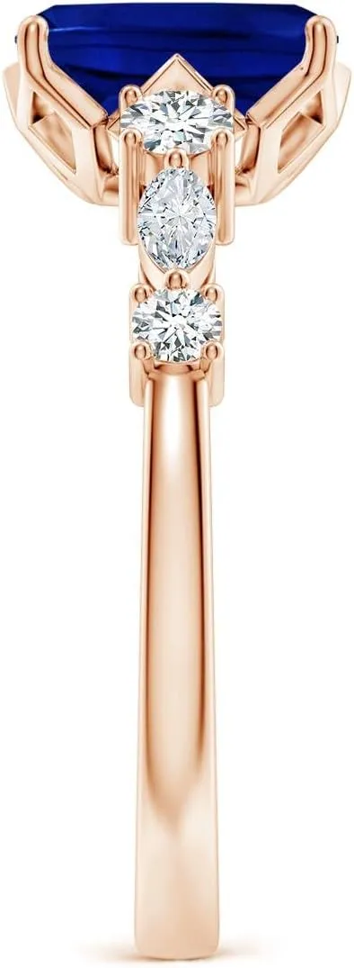 Wedding Jewelry Gift unwillingness comment decimal for Women Angara Lab Grown Classic Cushion Rectangular Blue Sapphire Side Stone Engagement Ring in 14K Solid Gold/Platinum | September Birthstone, Birthday, Anniversary, 