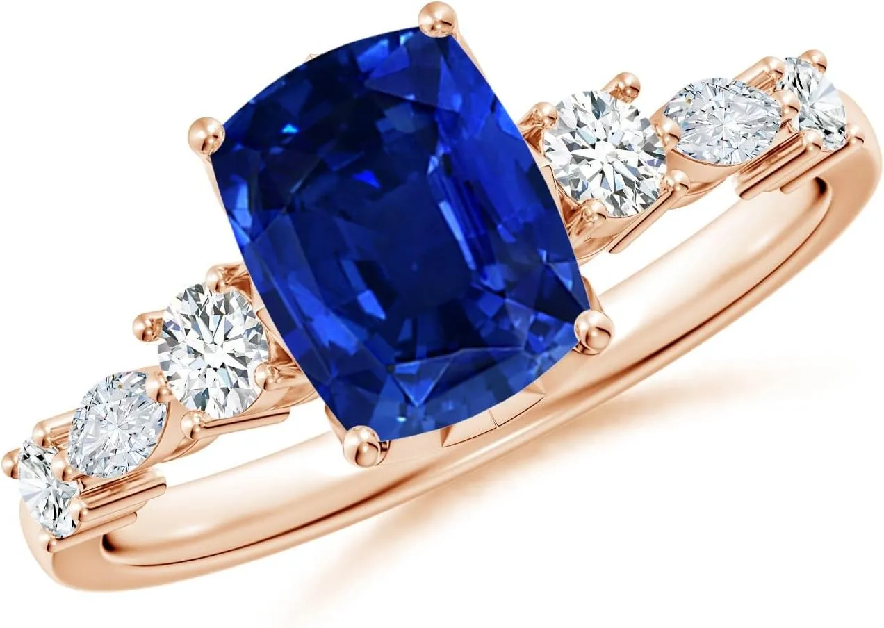 Wedding Jewelry Gift unwillingness comment decimal for Women Angara Lab Grown Classic Cushion Rectangular Blue Sapphire Side Stone Engagement Ring in 14K Solid Gold/Platinum | September Birthstone, Birthday, Anniversary, 