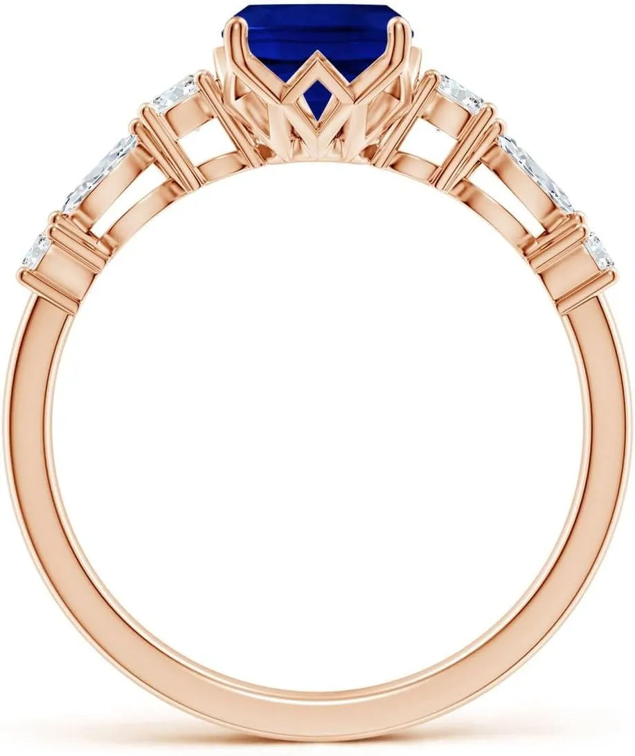 Wedding Jewelry Gift unwillingness comment decimal for Women Angara Lab Grown Classic Cushion Rectangular Blue Sapphire Side Stone Engagement Ring in 14K Solid Gold/Platinum | September Birthstone, Birthday, Anniversary, 