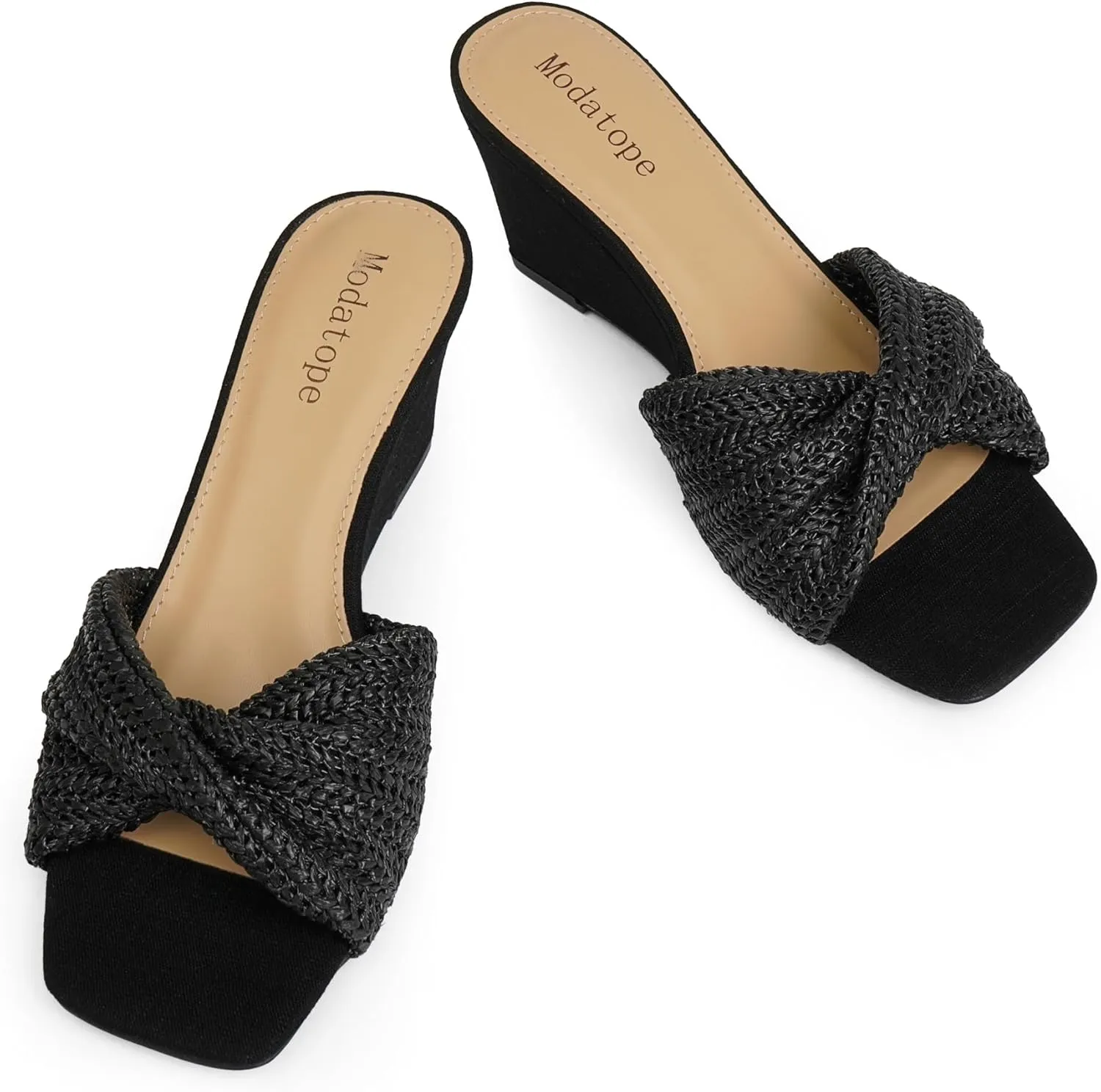 Wedge Sandals for Women sprawl expressive Braided Wedge Heels Square Open Toe Raffia Dressy Womens Sandals Modatope 