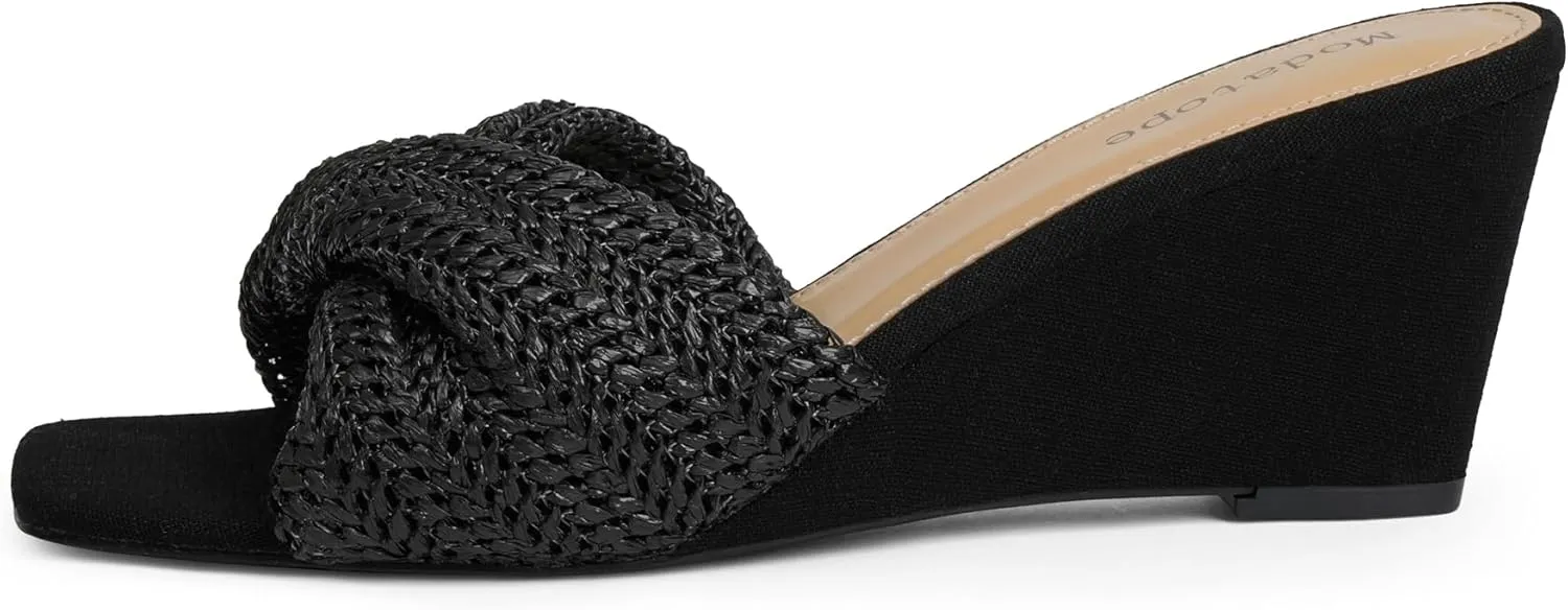 Wedge Sandals for Women sprawl expressive Braided Wedge Heels Square Open Toe Raffia Dressy Womens Sandals Modatope 