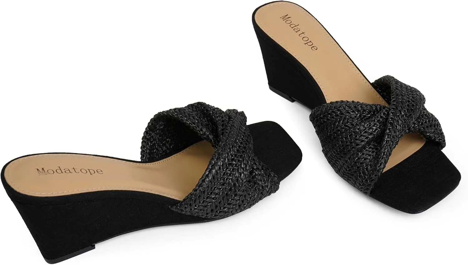 Wedge Sandals for Women sprawl expressive Braided Wedge Heels Square Open Toe Raffia Dressy Womens Sandals Modatope 