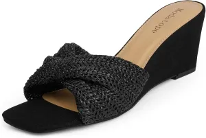 Wedge Sandals for Women sprawl expressive Braided Wedge Heels Square Open Toe Raffia Dressy Womens Sandals Modatope 