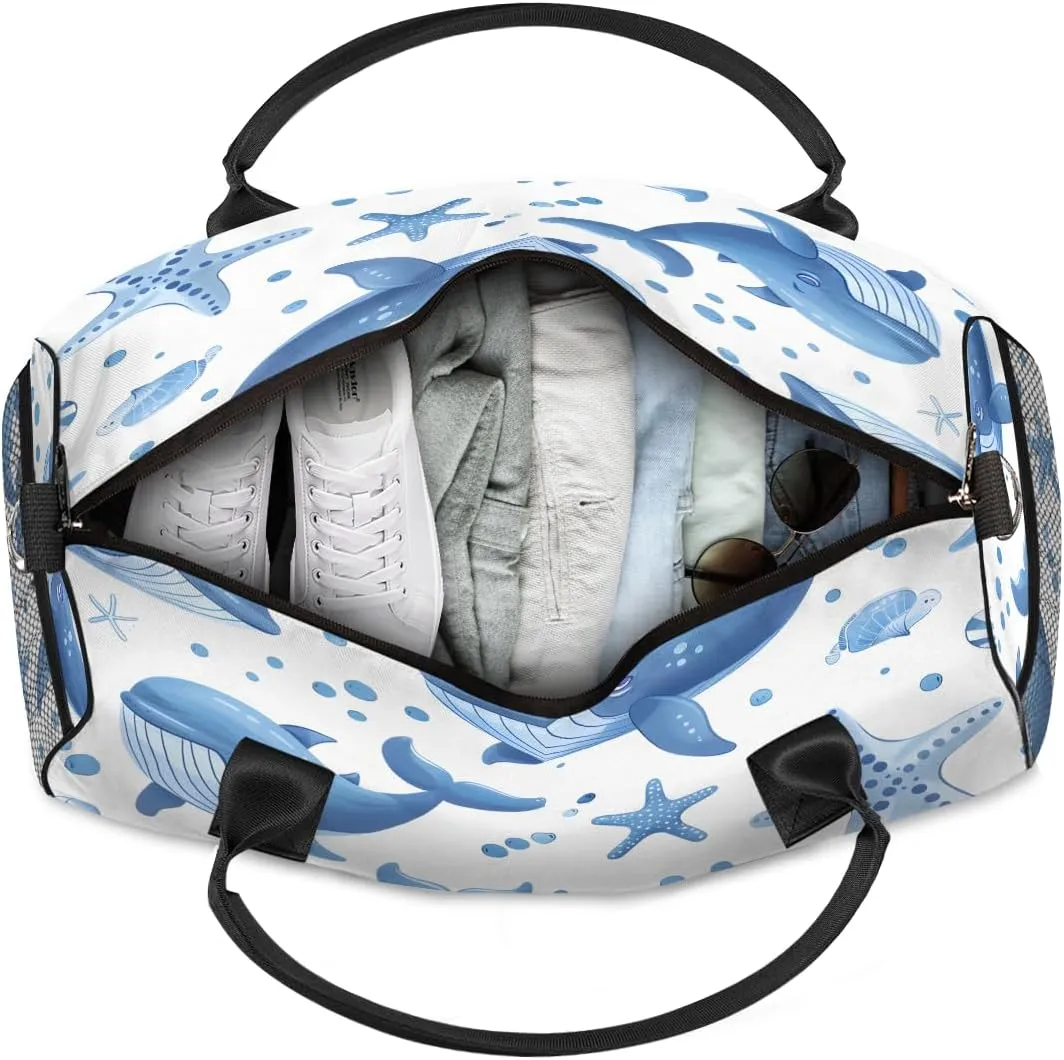 Weekender Bag Carry on Tote for Overnight Sports Gym Nautical Theme Sea Coastal Whale Travel Duffle Bag for Women Men twentieth Foldable Waterproof 