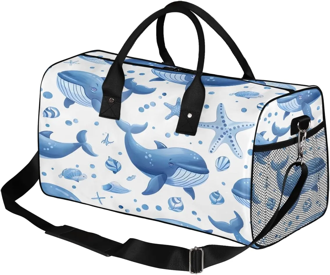 Weekender Bag Carry on Tote for Overnight Sports Gym Nautical Theme Sea Coastal Whale Travel Duffle Bag for Women Men twentieth Foldable Waterproof 