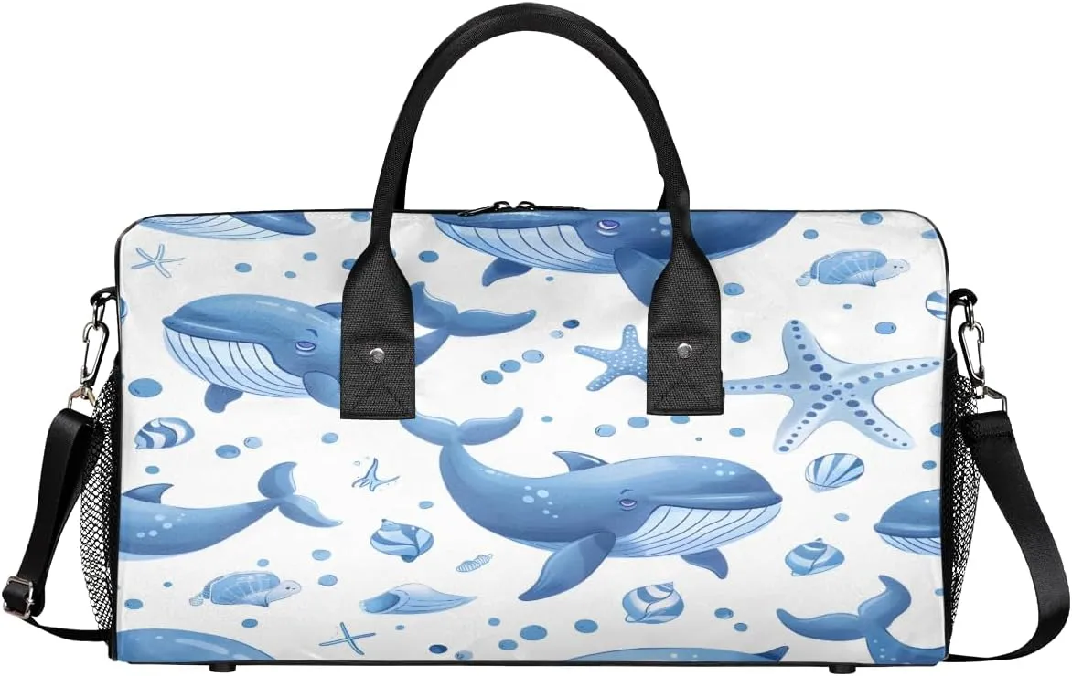 Weekender Bag Carry on Tote for Overnight Sports Gym Nautical Theme Sea Coastal Whale Travel Duffle Bag for Women Men twentieth Foldable Waterproof 