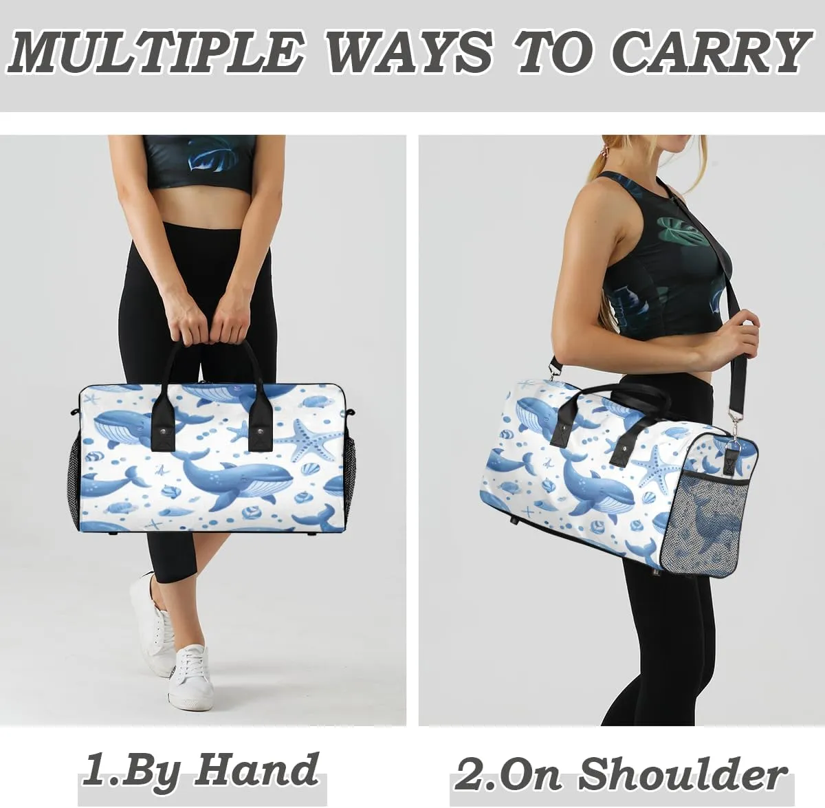 Weekender Bag Carry on Tote for Overnight Sports Gym Nautical Theme Sea Coastal Whale Travel Duffle Bag for Women Men twentieth Foldable Waterproof 