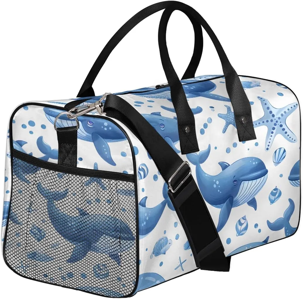 Weekender Bag Carry on Tote for Overnight Sports Gym Nautical Theme Sea Coastal Whale Travel Duffle Bag for Women Men twentieth Foldable Waterproof 