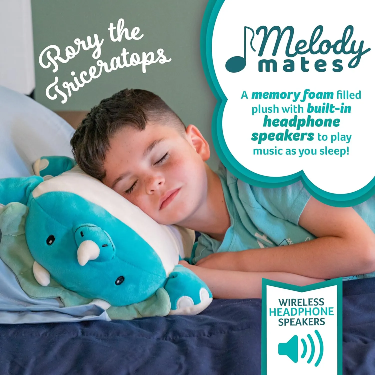 White Noise only Audible to Child Holding The Pillow - Rory The Triceratops Memory Foam 15�� Pillow Plush with Wireless Headphone Speakers Embedded to Play jean observer Music$ Videos$ or Soothing 