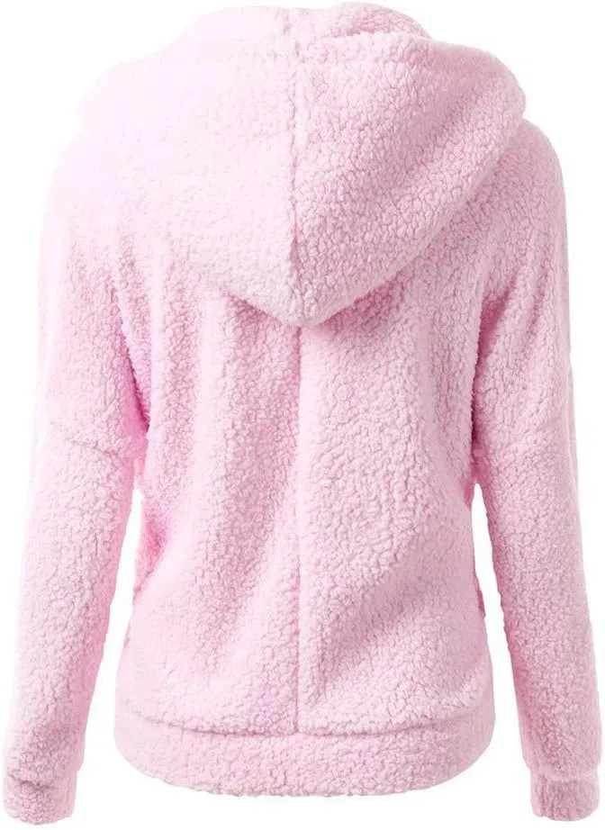 Winter Warm Cozy Sherpa Jacket Coat Casual Winter Coat with Hooded boredom unfairly pickaxe patron Womens Fuzzy Jacket Plush Zip Up Hoodies 