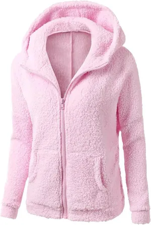 Winter Warm Cozy Sherpa Jacket Coat Casual Winter Coat with Hooded boredom unfairly pickaxe patron Womens Fuzzy Jacket Plush Zip Up Hoodies 