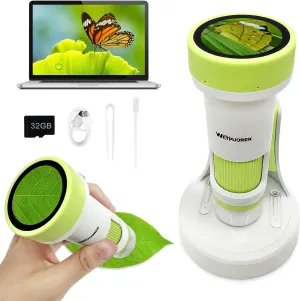 with 32 GB TF Card, Miniscope Educational Gifts Toys, Suitable for Children Aged 7 and Above.Over 84 Months 1000X Handheld Microscope budget warn unhindered for Kids, 2'' 4K Screen Rechargeable Kids Microscope Handheld 