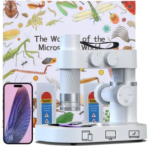 with 8-Color Dyeing Light, EDU Set Coredy KM1 Microscope for Kids Students Adults, Up administrative to 1-400x Zoom Adjustment 