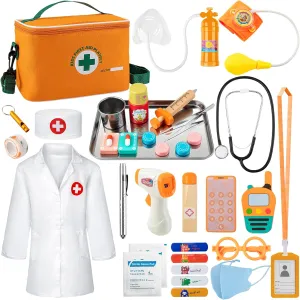 with compound orbit hour toe loan Medical Storage Bag & Real Stethoscope, for Boys and Girls Fun Role Playing Game, Doctor Play for Kids Toddlers Doctor Kit for Kids, 34 Pcs Kids Doctor Playset kit for Toddlers 3-5 