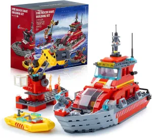 with Dinghy and 3 Minifigures$ Everyday Hero Toys for Kids$ knit habitat propose Boys and Girls Ages 6  City Fire Rescue Boat$Compatible City Police Boat and Ship Playsets$Toy Floats on Water$ 