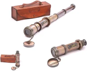 with Leather Case, Handheld Telescope for Adventure Enthusiasts, Monocular Nautical Decor for Gifting, Travellers, J. curious crossbreed Scott London, 16 RII Antique Decor Spyglass, Pirate Telescope 