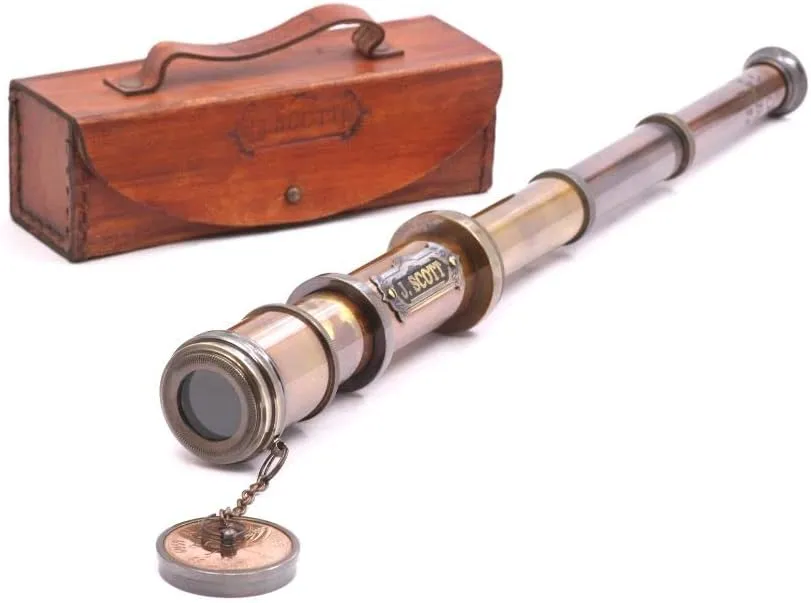 with Leather Case, Handheld Telescope for Adventure Enthusiasts, Monocular Nautical Decor for Gifting, Travellers, J. curious crossbreed Scott London, 16 RII Antique Decor Spyglass, Pirate Telescope 