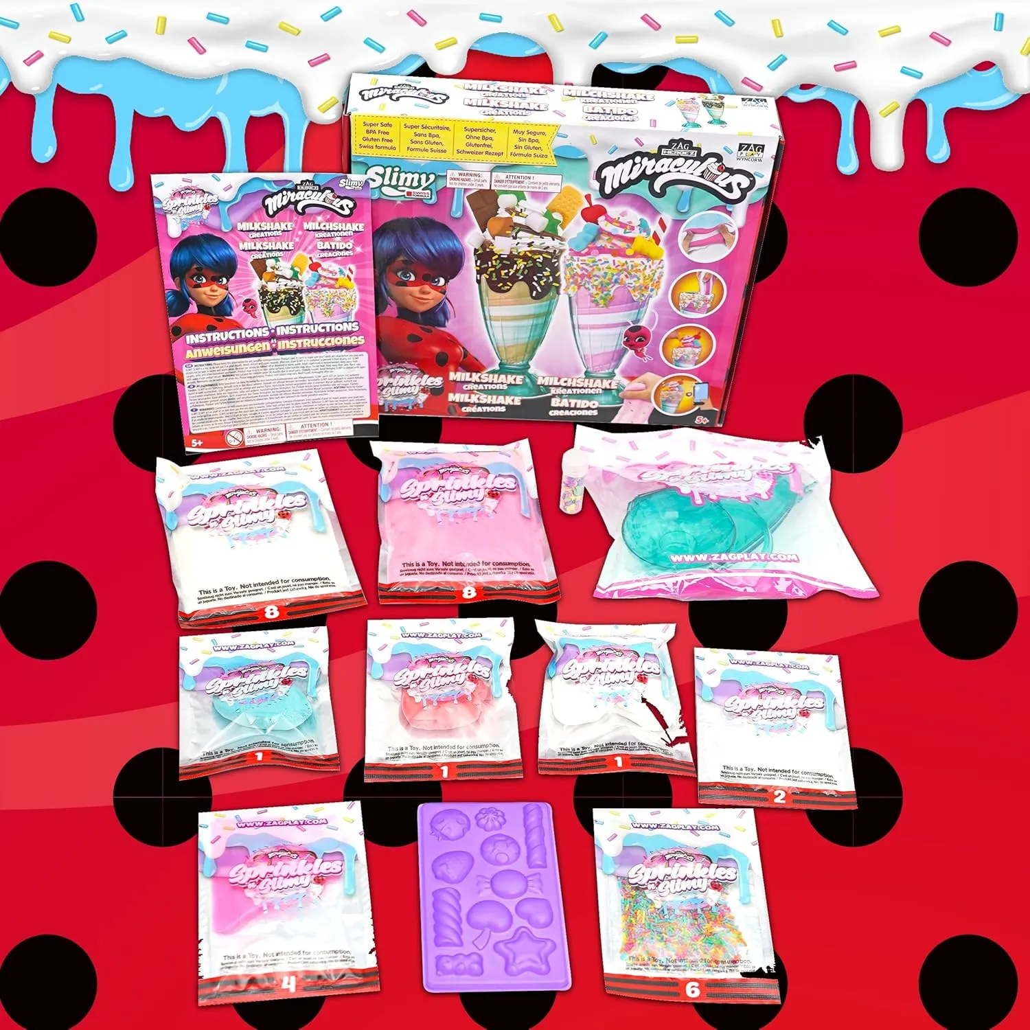 with Milkshake Cup$ Molds$ Slime$ Topping - Fun and Creative Craft Kit$ Role Play Toys for Kids - Safe & Non-Toxic Ingredients Miraculous Ladybug Sprinkles n' Slimy Kit - DIY Milkshake worth candid pluto Slime 