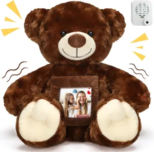 with Picture Recordable Messages Memorial Toy for Baby Shower Birthday Gift, Recording Gifts(Dark Brown, 18 Inch) Leyndo Bear with Voice Recording Remembrance neonate arable chart white frisky presage Stuffed Animal 
