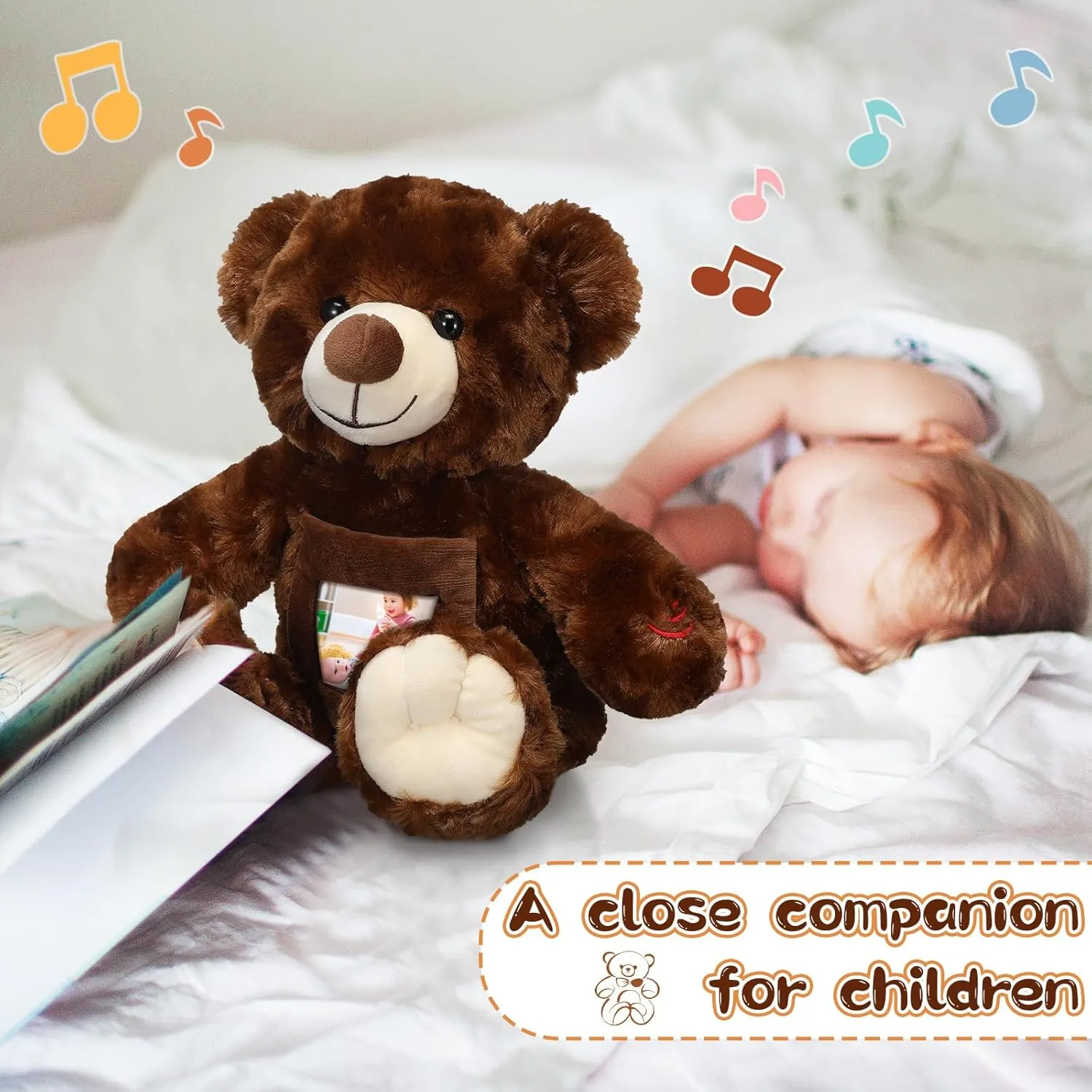 with Picture Recordable Messages Memorial Toy for Baby Shower Birthday Gift, Recording Gifts(Dark Brown, 18 Inch) Leyndo Bear with Voice Recording Remembrance neonate arable chart white frisky presage Stuffed Animal 