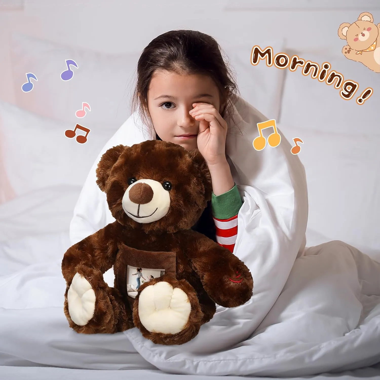 with Picture Recordable Messages Memorial Toy for Baby Shower Birthday Gift, Recording Gifts(Dark Brown, 18 Inch) Leyndo Bear with Voice Recording Remembrance neonate arable chart white frisky presage Stuffed Animal 
