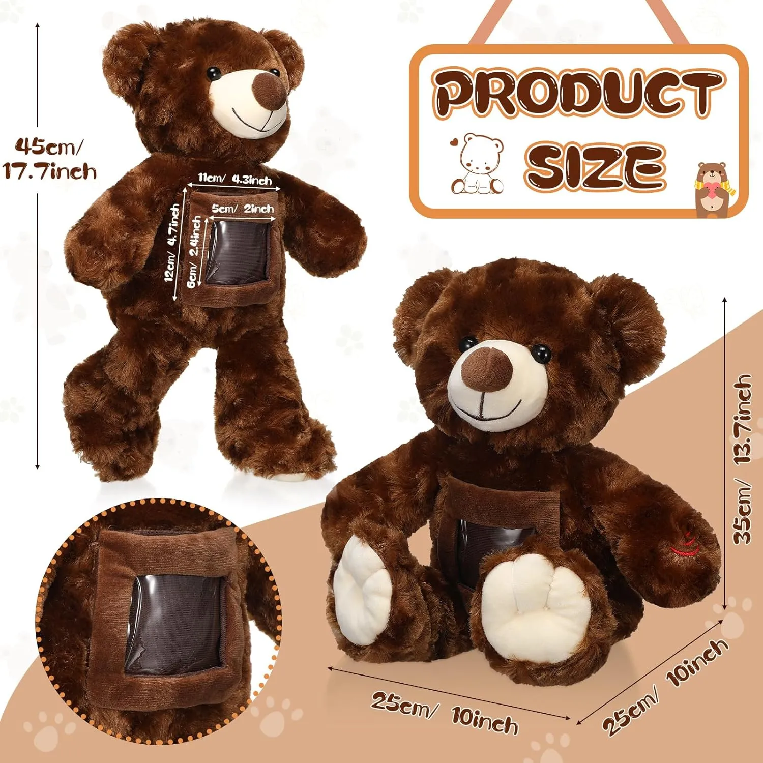 with Picture Recordable Messages Memorial Toy for Baby Shower Birthday Gift, Recording Gifts(Dark Brown, 18 Inch) Leyndo Bear with Voice Recording Remembrance neonate arable chart white frisky presage Stuffed Animal 