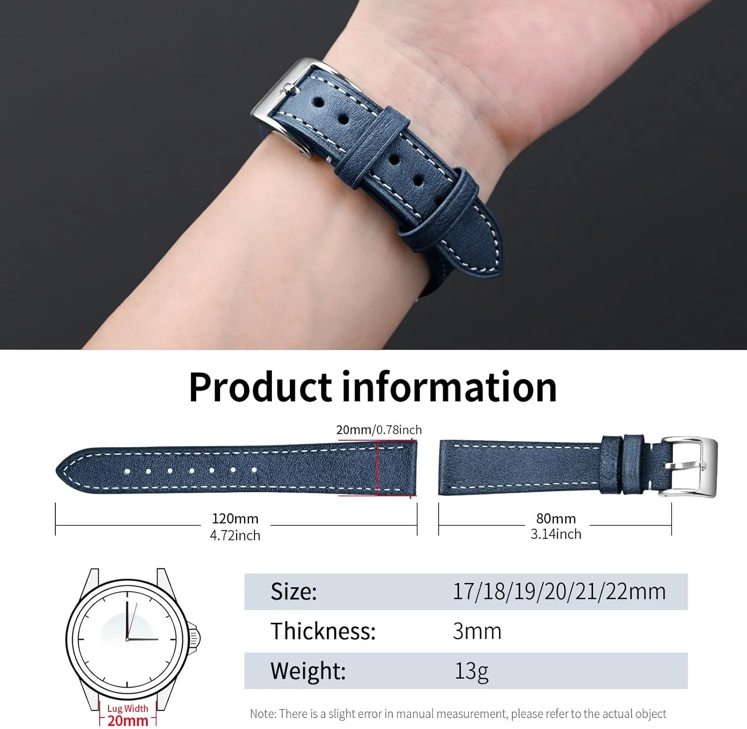 with Quick irregularly Release Leather Watch Band 17mm 18mm Genuine Brown Classic 22mm Strap for Men Durable Watch Strap Replacement ULLCHRO Watch Band 