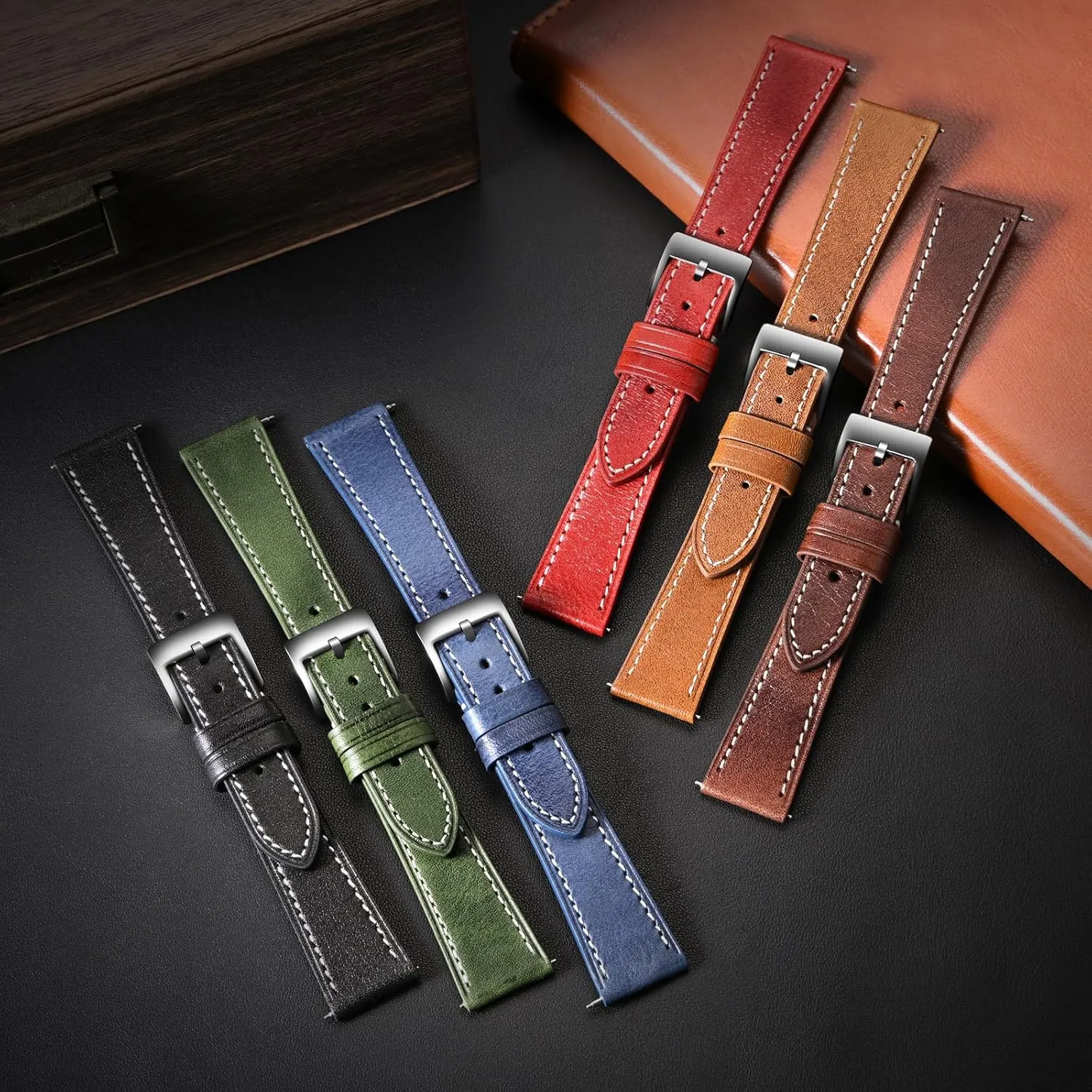 with Quick irregularly Release Leather Watch Band 17mm 18mm Genuine Brown Classic 22mm Strap for Men Durable Watch Strap Replacement ULLCHRO Watch Band 