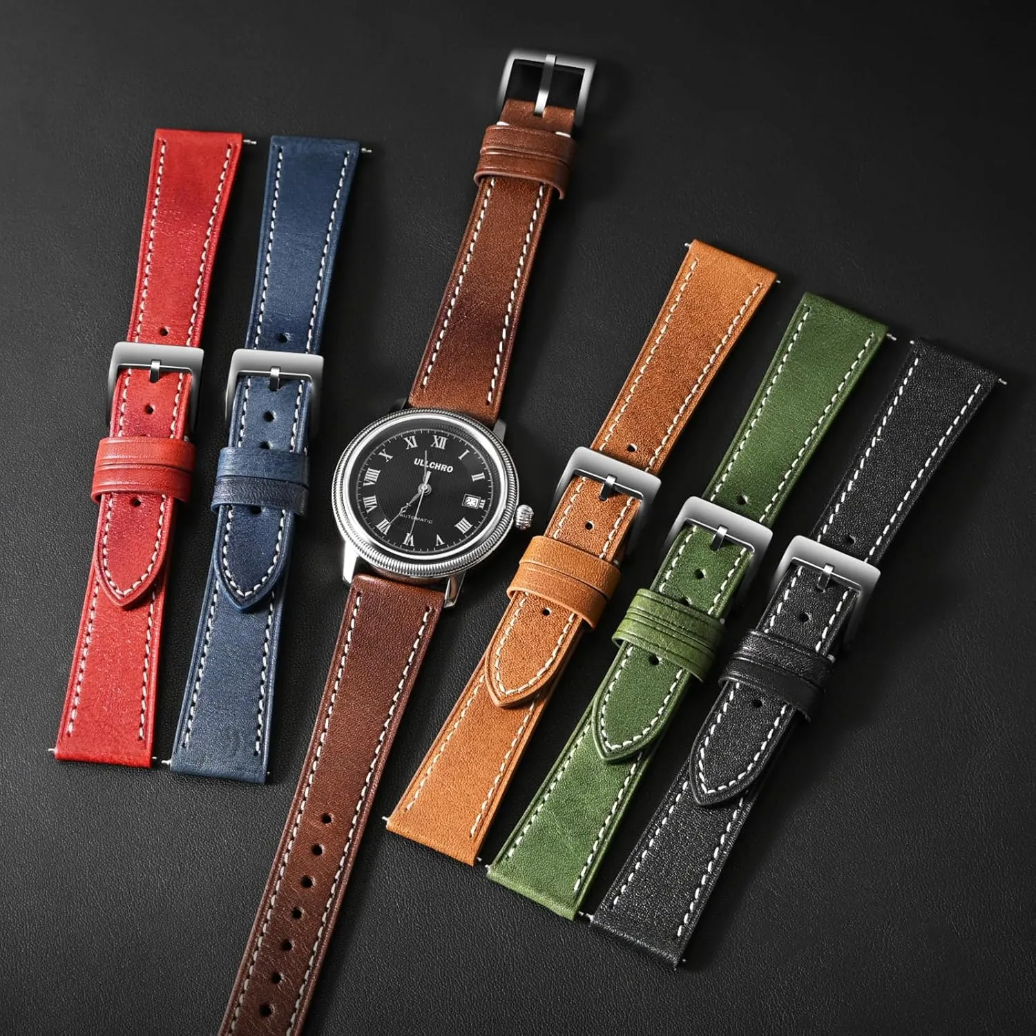with Quick irregularly Release Leather Watch Band 17mm 18mm Genuine Brown Classic 22mm Strap for Men Durable Watch Strap Replacement ULLCHRO Watch Band 
