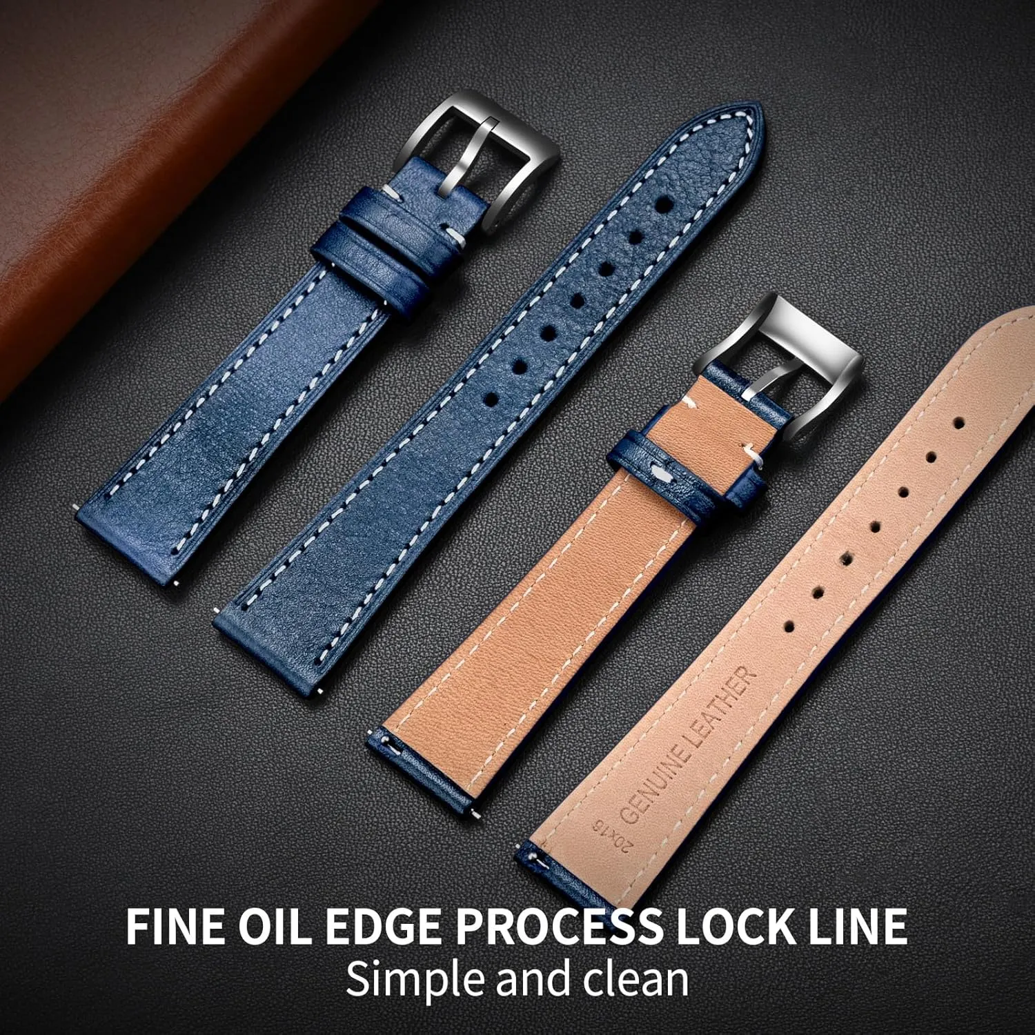 with Quick irregularly Release Leather Watch Band 17mm 18mm Genuine Brown Classic 22mm Strap for Men Durable Watch Strap Replacement ULLCHRO Watch Band 