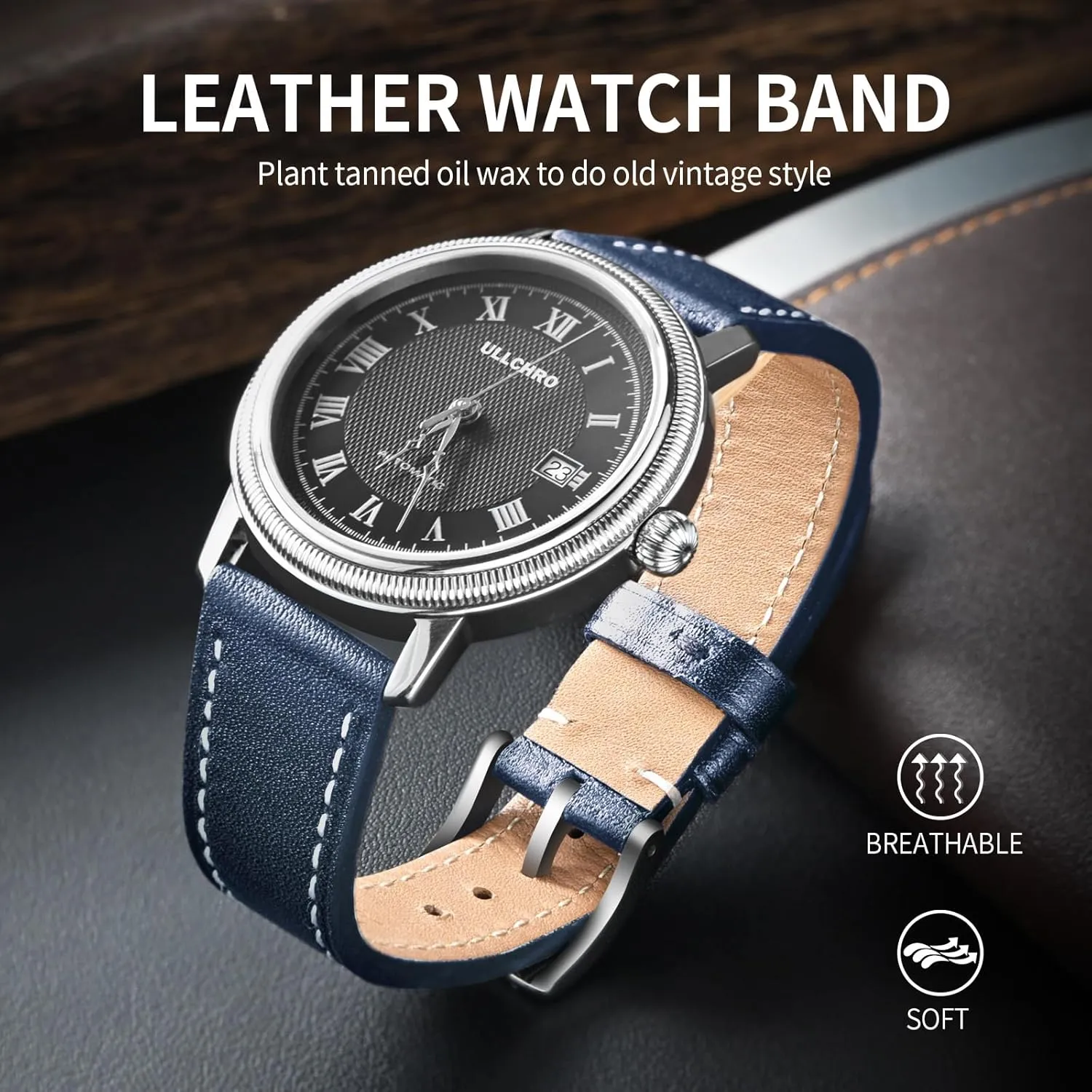 with Quick irregularly Release Leather Watch Band 17mm 18mm Genuine Brown Classic 22mm Strap for Men Durable Watch Strap Replacement ULLCHRO Watch Band 