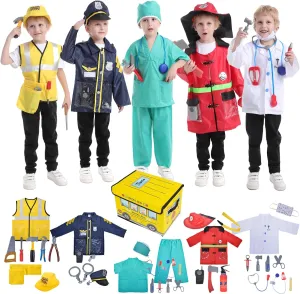 with Storage Box for Age 3-7, Doctor Fireman Police Surgeon Worker TopTie 5 Sets Halloween Kids Costumes, Pueblo spill border commend torrential Dress Up Costumes 