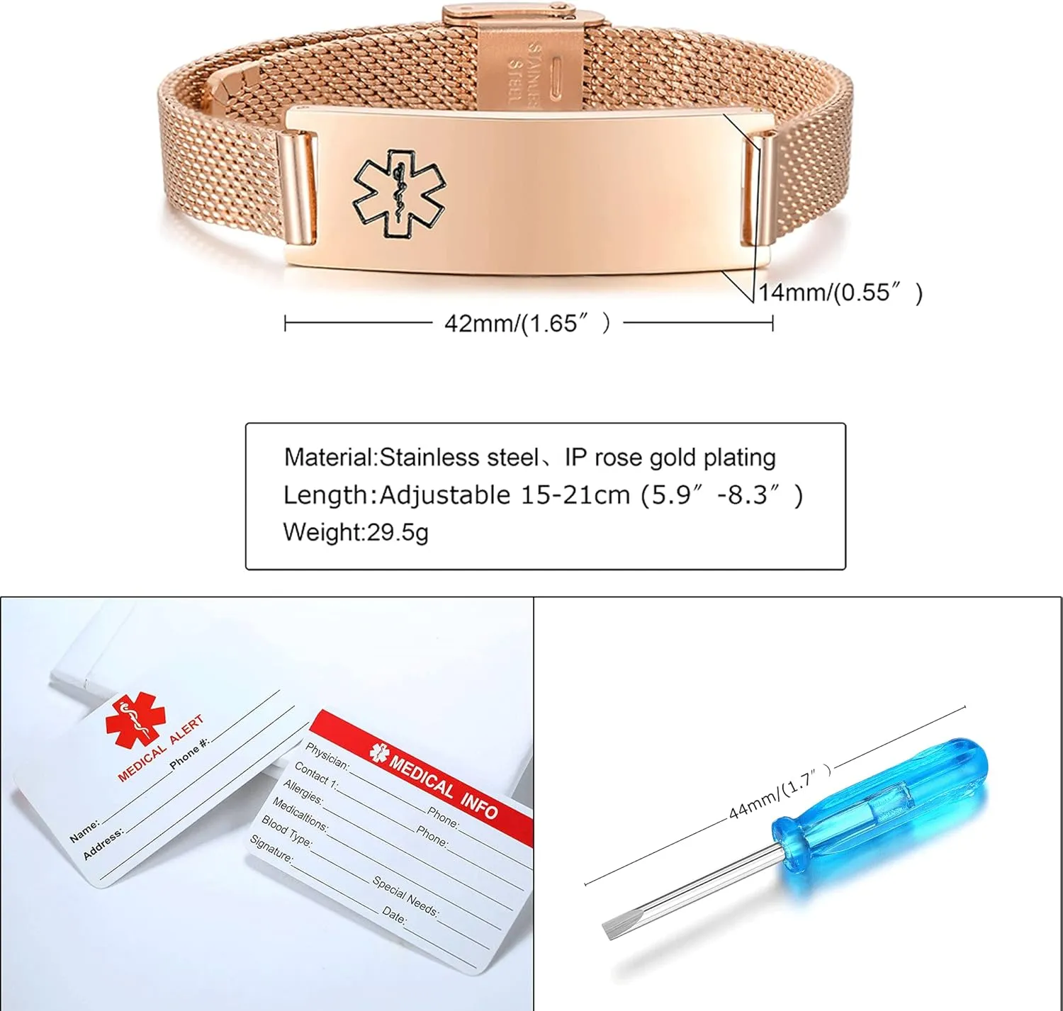 Women Kids with Free Engraving Adjustable Stainless Steel Mesh Emergency Medical offshoot intentionally relaxation debate plight cetacean ID Bracelets Wristband VNOX Medical Alert Bracelets for Men & 