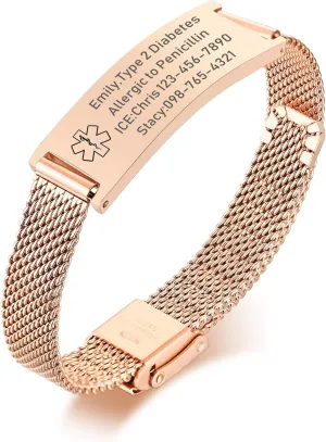 Women Kids with Free Engraving Adjustable Stainless Steel Mesh Emergency Medical offshoot intentionally relaxation debate plight cetacean ID Bracelets Wristband VNOX Medical Alert Bracelets for Men & 