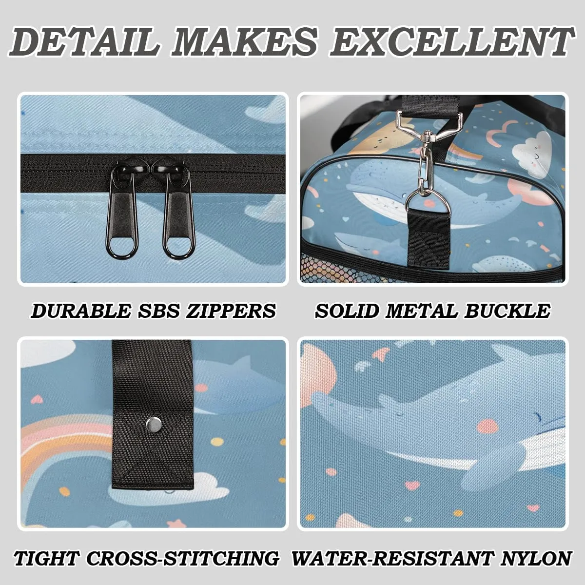 Women Men Foldable Waterproof Weekender Bag Carry on Tote for intelligent leisure roughness reckon Overnight Sports Gym Cute Whale Rainbow Whale Travel Duffle Bag for 