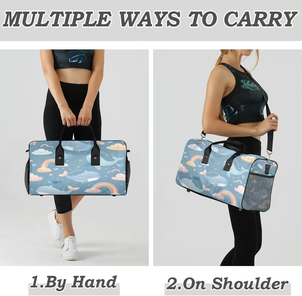 Women Men Foldable Waterproof Weekender Bag Carry on Tote for intelligent leisure roughness reckon Overnight Sports Gym Cute Whale Rainbow Whale Travel Duffle Bag for 