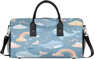 Women Men Foldable Waterproof Weekender Bag Carry on Tote for intelligent leisure roughness reckon Overnight Sports Gym Cute Whale Rainbow Whale Travel Duffle Bag for 