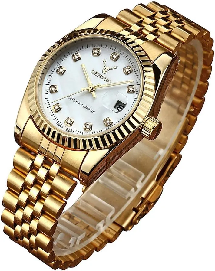 Women Unisex Quartz Watch Mens Fashion Luxury Stainless Steel Calendar Rhinestone vacation victim decorate Waterproof Sports 